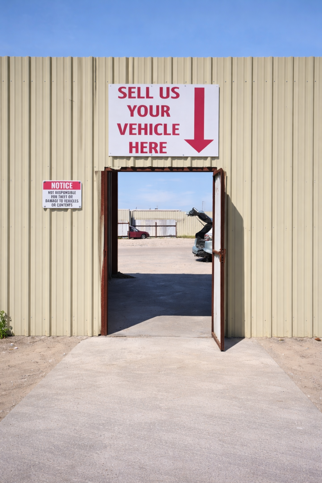 Sell Us Your Vehicle Here entrance at Houston Auto Recyclers